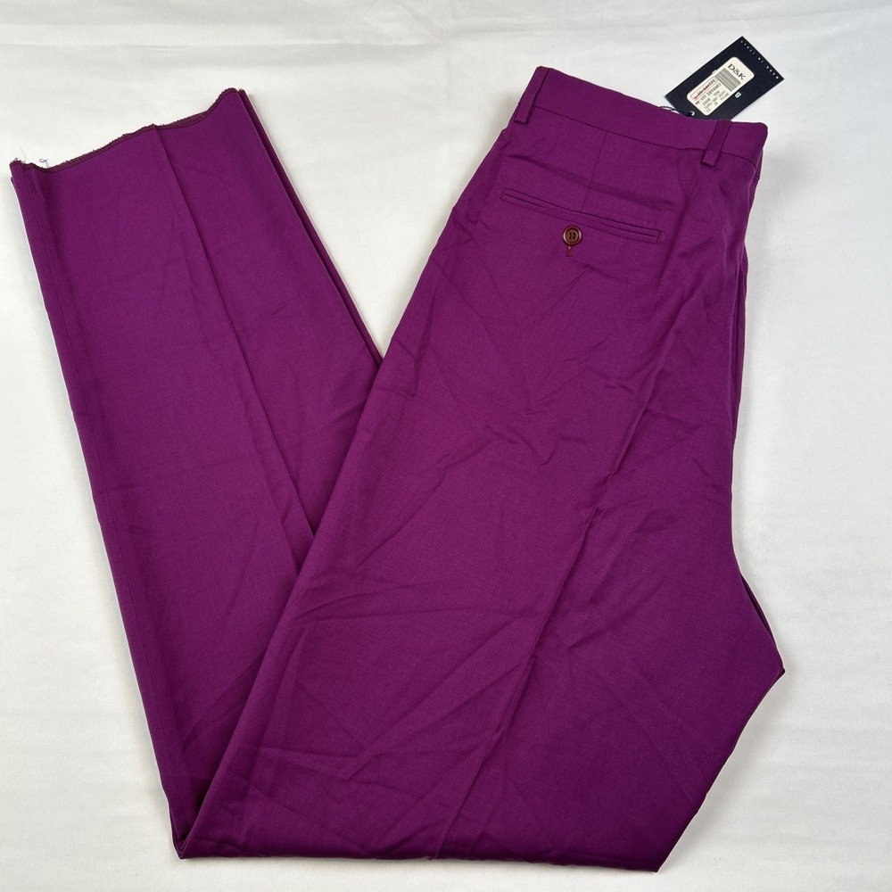 NWT Bianchi Mens Purple Pleated Wool Dress Pants Sz 34 Italy Super 100s Tollegno